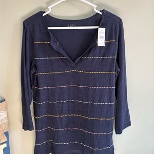 LOFT Navy Striped Women's Top NWT 3/4 Sleeve 100% Cotton Size M